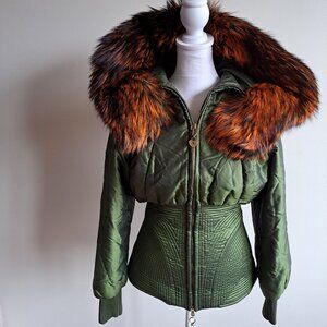 Alexander McQueen Metallic Military Green with Auburn Fox Jacket Size 38 / XS